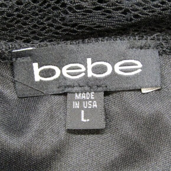 NEW BEBE Women's Midi Dress Black Marseille Lace Mock Neck Illusion Size L - Picture 10 of 10